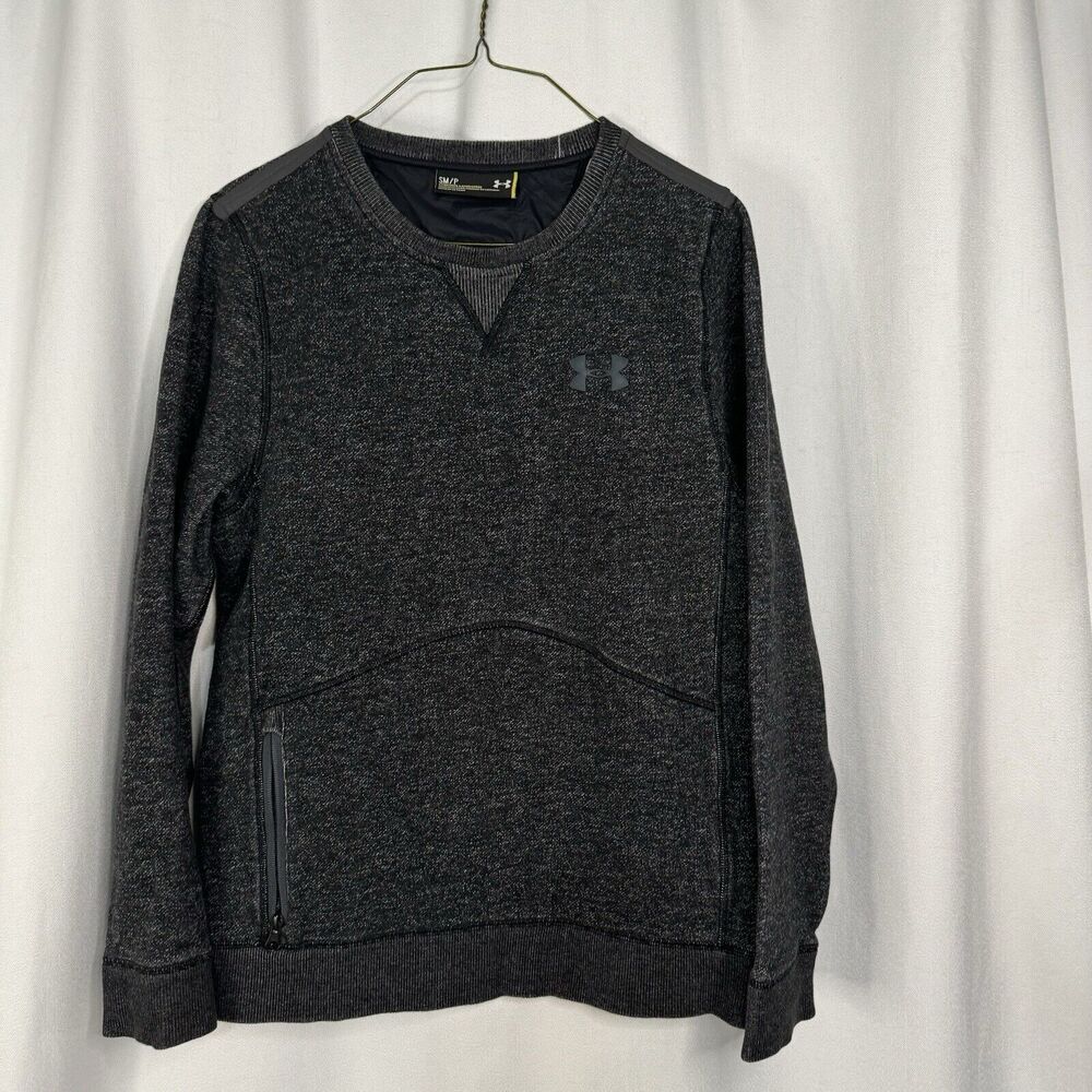 Under Armour Fitted Sweatshirt Size Small Gray Zip Pouch Pocket